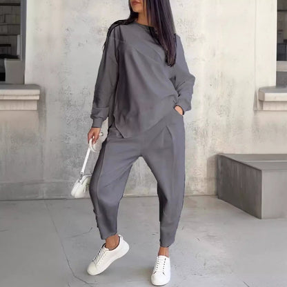 Women's Round Neck Loose And Irregular Long-sleeve Sweater Set